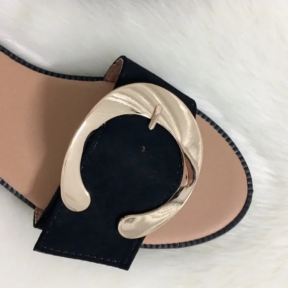 Faux Suede Gold Buckle Sandals - Picture 8 of 10